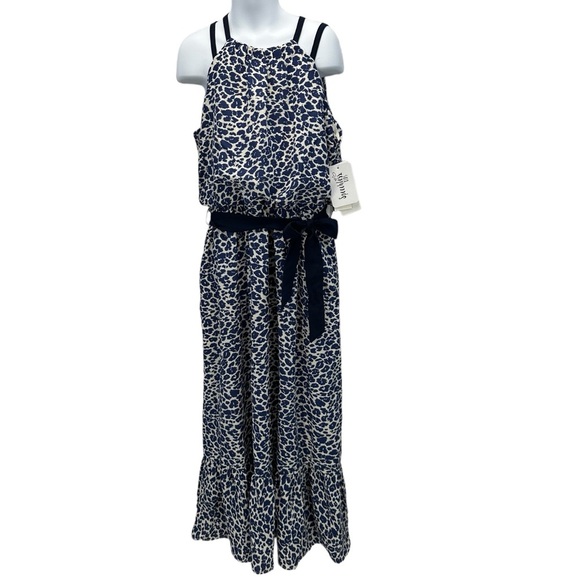 Speechless Kids Sleeveless Halter Neck Animal Print Midi Dress - Navy Blue - 10